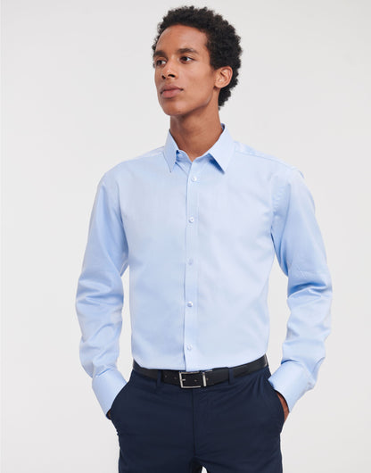Men's Long Sleeve Tailored Herringbone Shirt - Light Blue