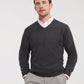 Men's V-Neck Knitted Pullover - Charcoal Marl