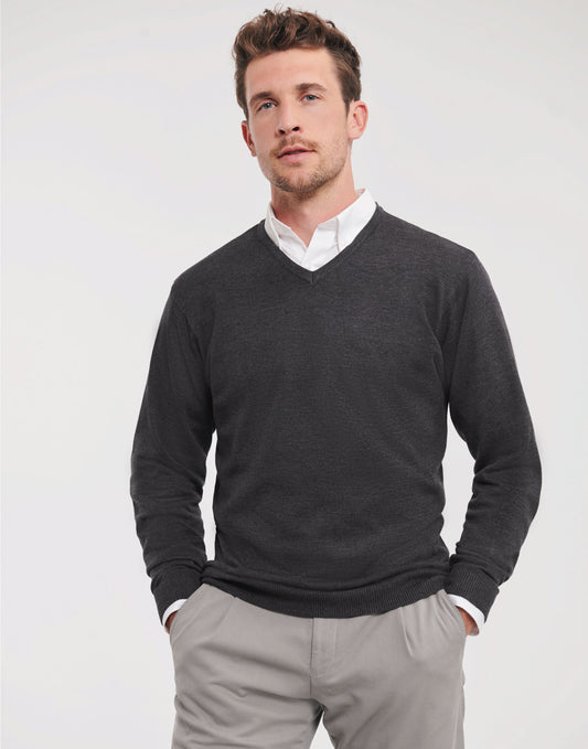 Men's V-Neck Knitted Pullover - Charcoal Marl