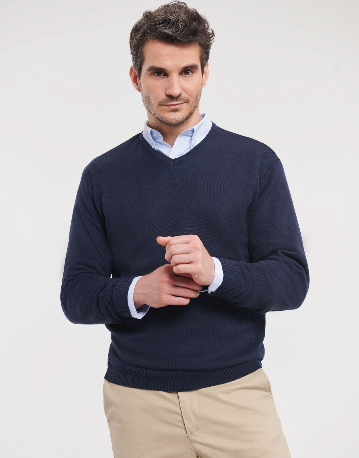 Men's V-Neck Knitted Pullover - French Navy