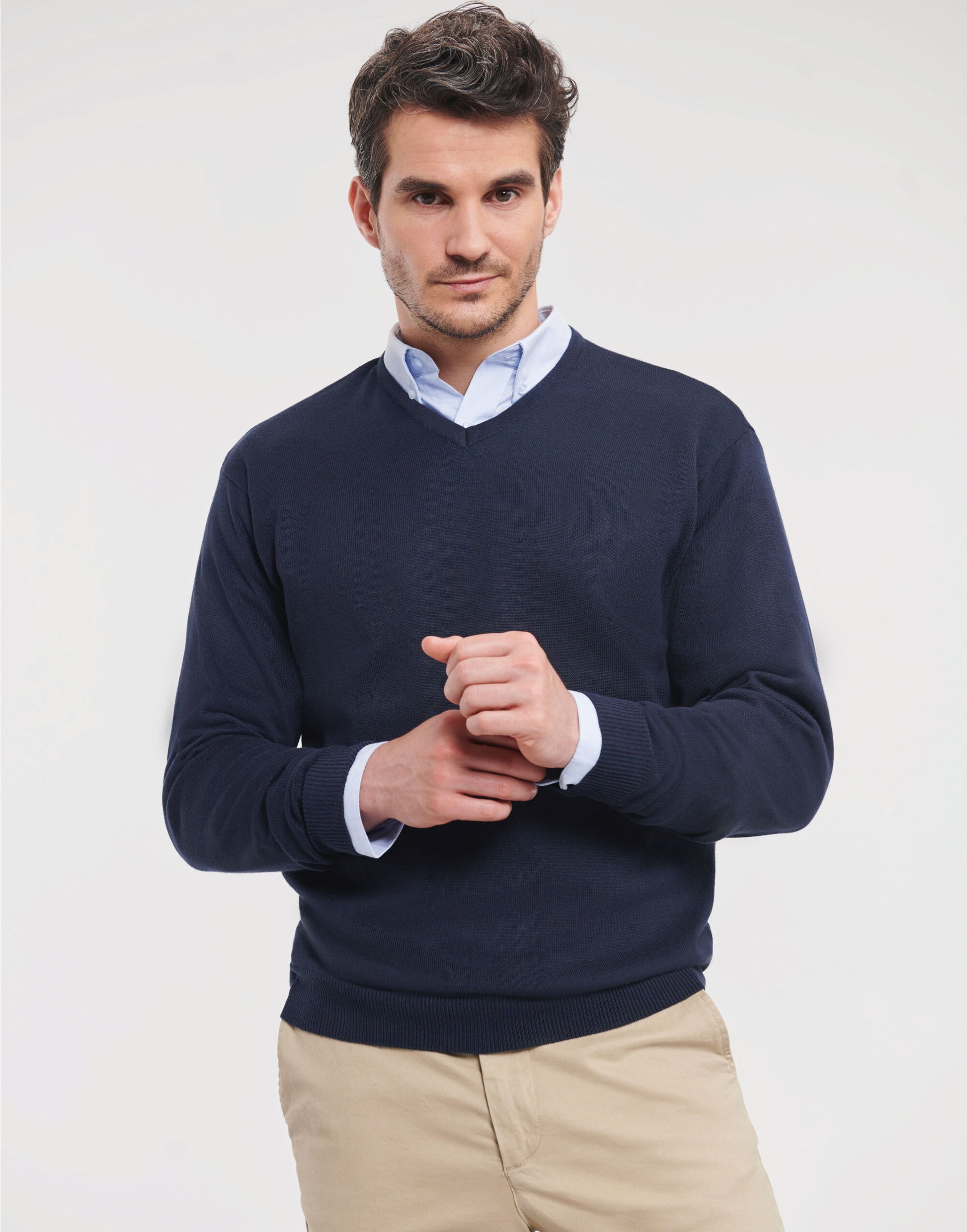 Men's V-Neck Knitted Pullover - French Navy