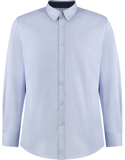 Tailored Fit Long Sleeve Premium Contrast Oxford Button Down Collar Shirt - Light Blue/Navy
