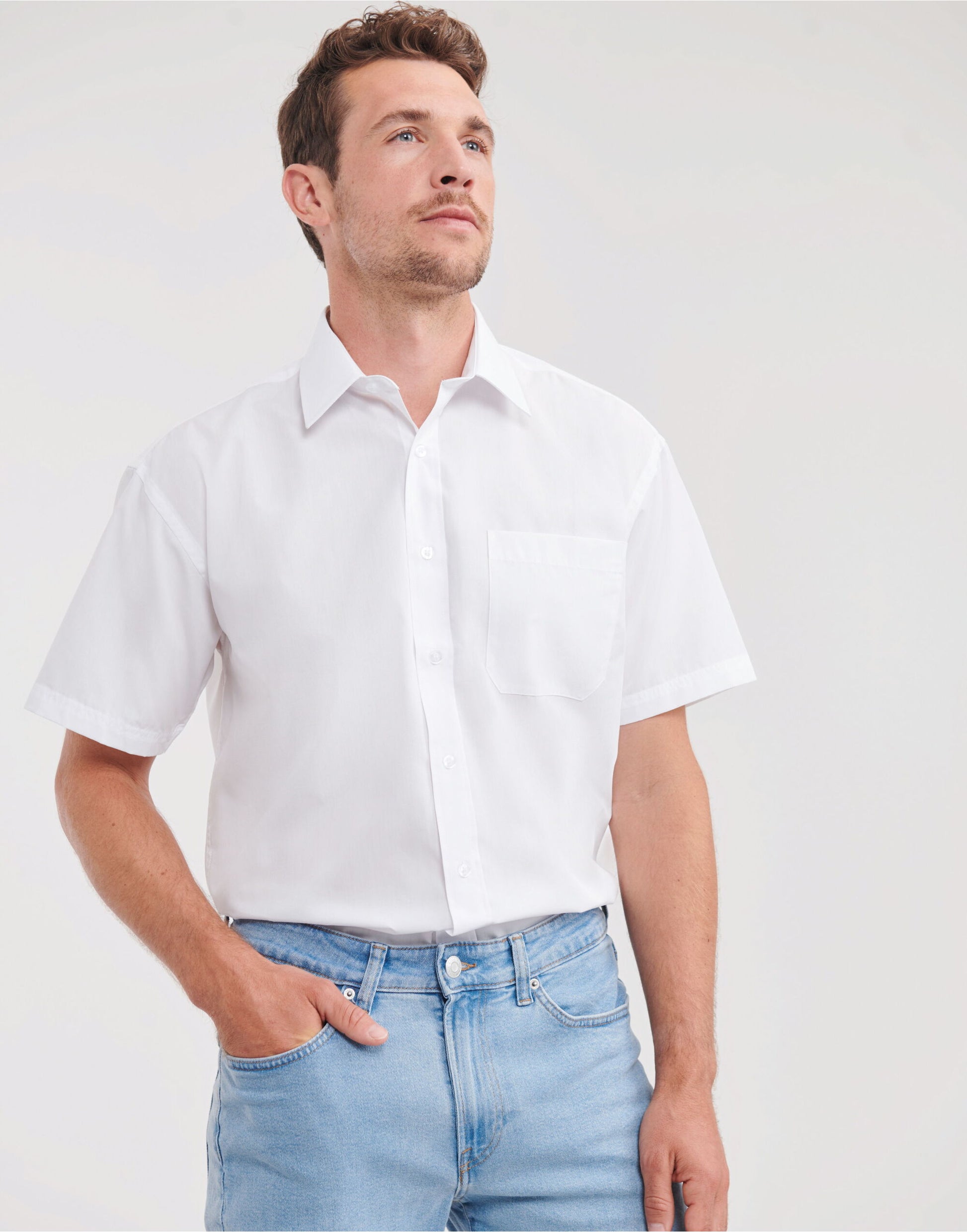 Men's Short Sleeve Classic Polycotton Poplin Shirt - White