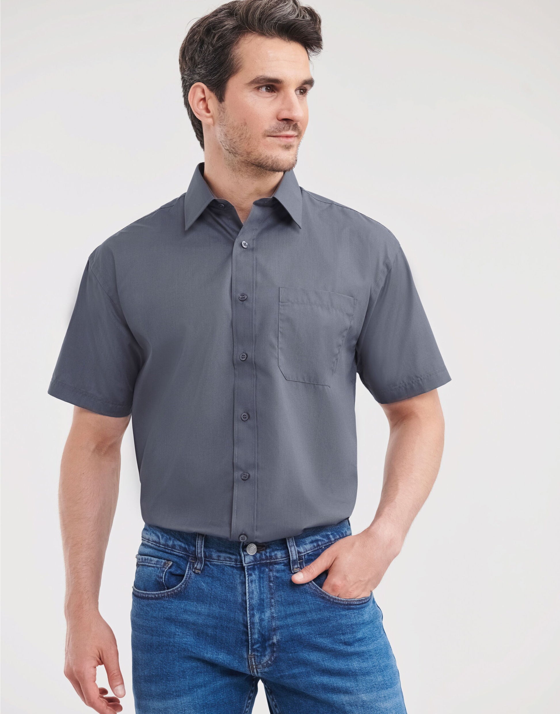 Men's Short Sleeve Classic Polycotton Poplin Shirt - Convoy Grey
