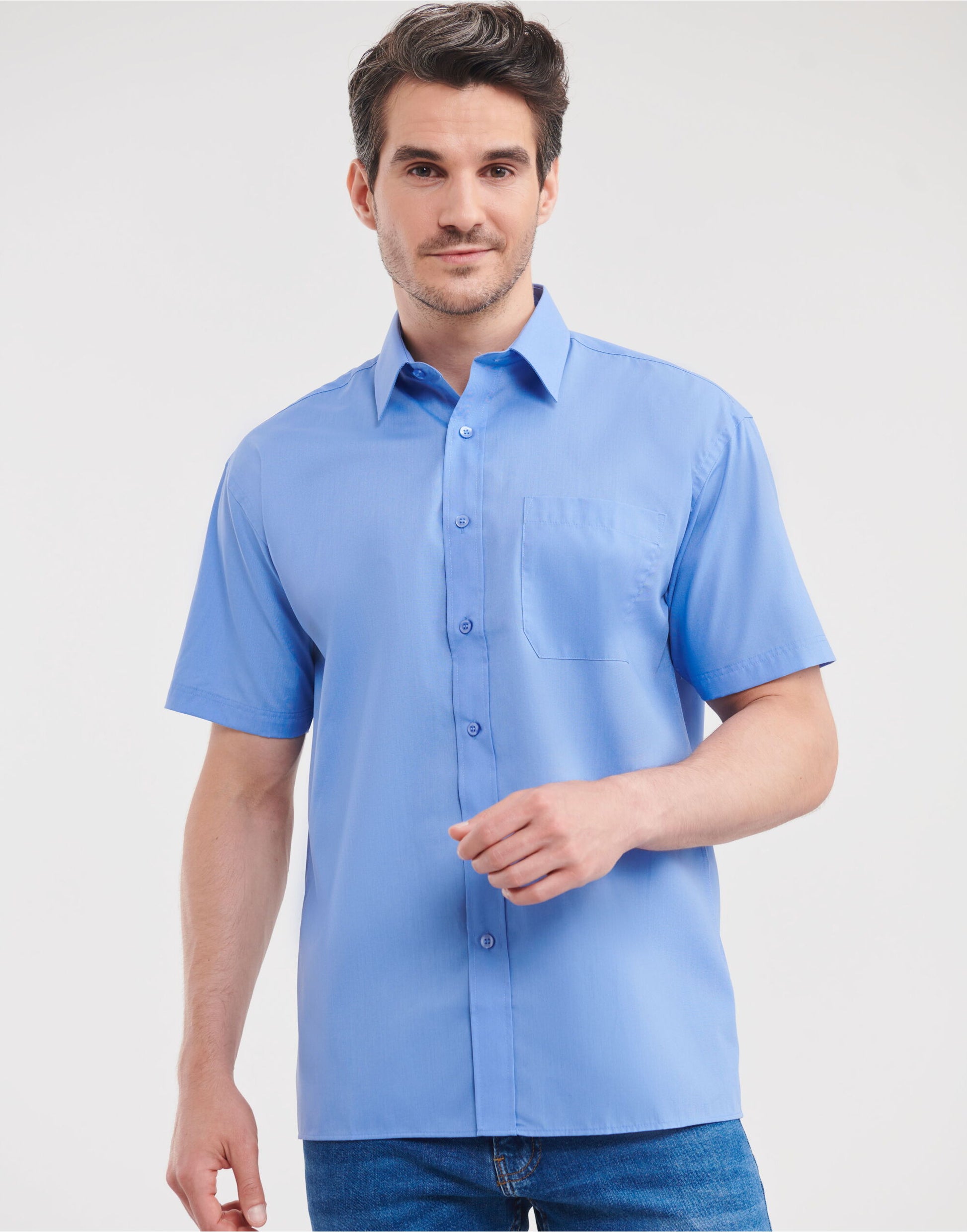 Men's Short Sleeve Classic Polycotton Poplin Shirt - Corporate Blue