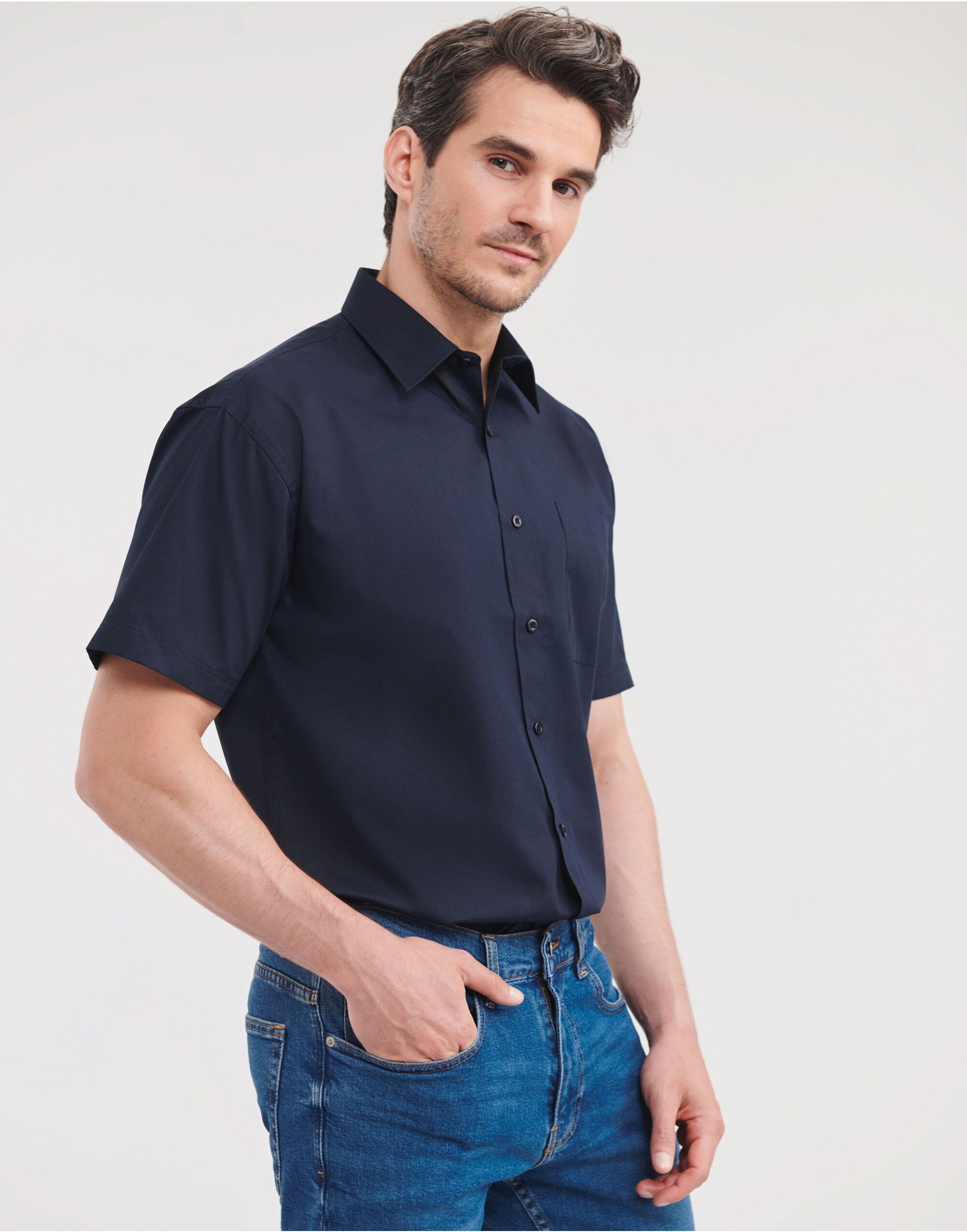 Men's Short Sleeve Classic Polycotton Poplin Shirt - French Navy