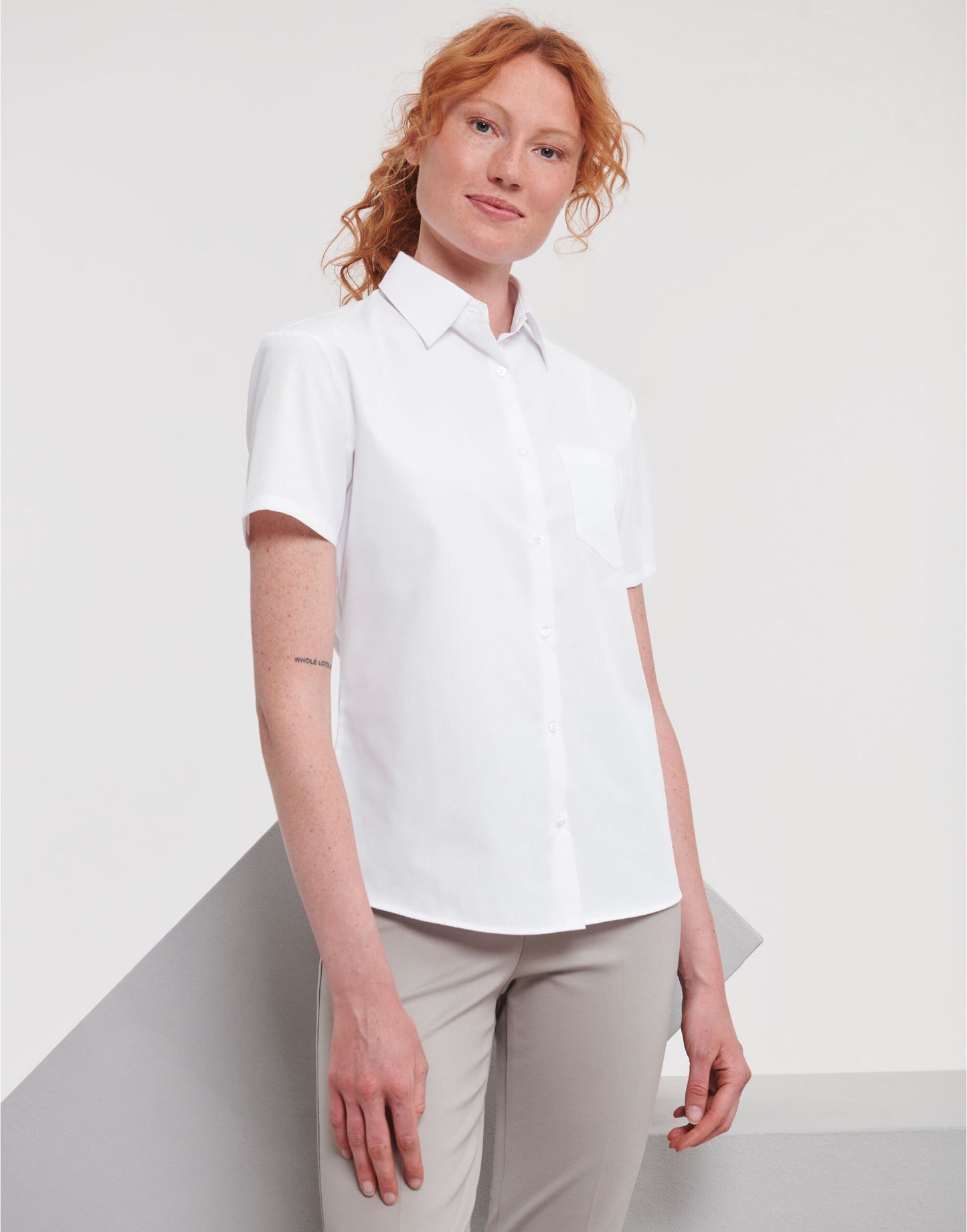Ladies' Short Sleeve Classic Polycotton Poplin Shirt - White