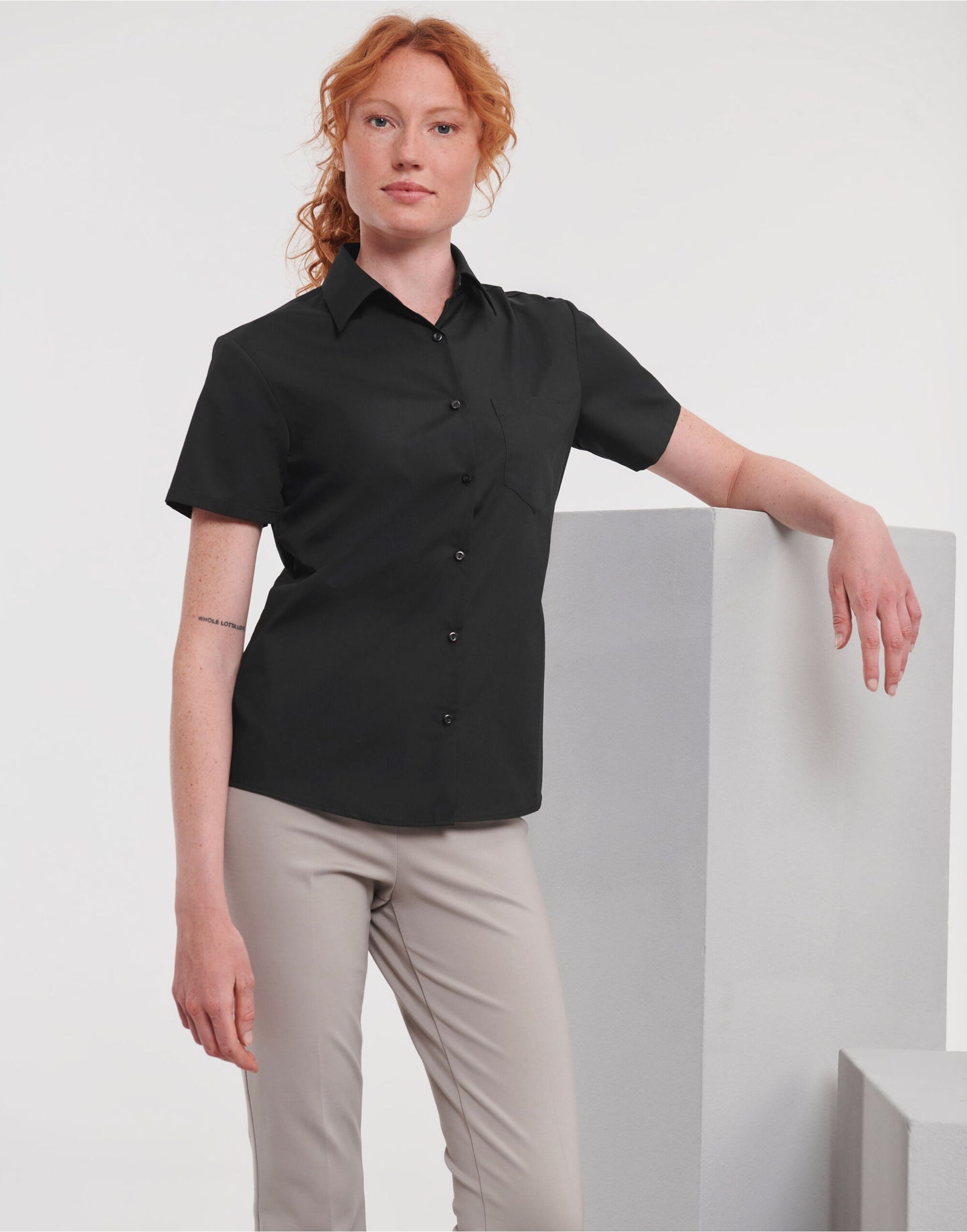 Ladies' Short Sleeve Classic Polycotton Poplin Shirt - Black