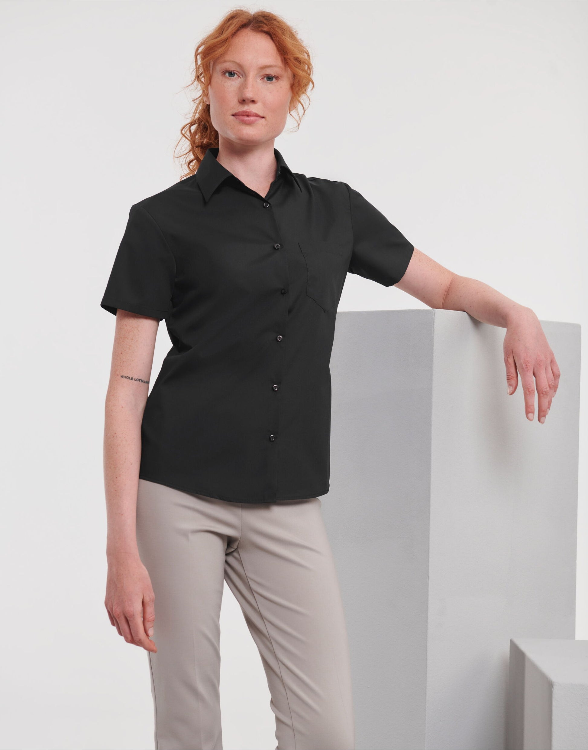 Ladies' Short Sleeve Classic Polycotton Poplin Shirt - Black