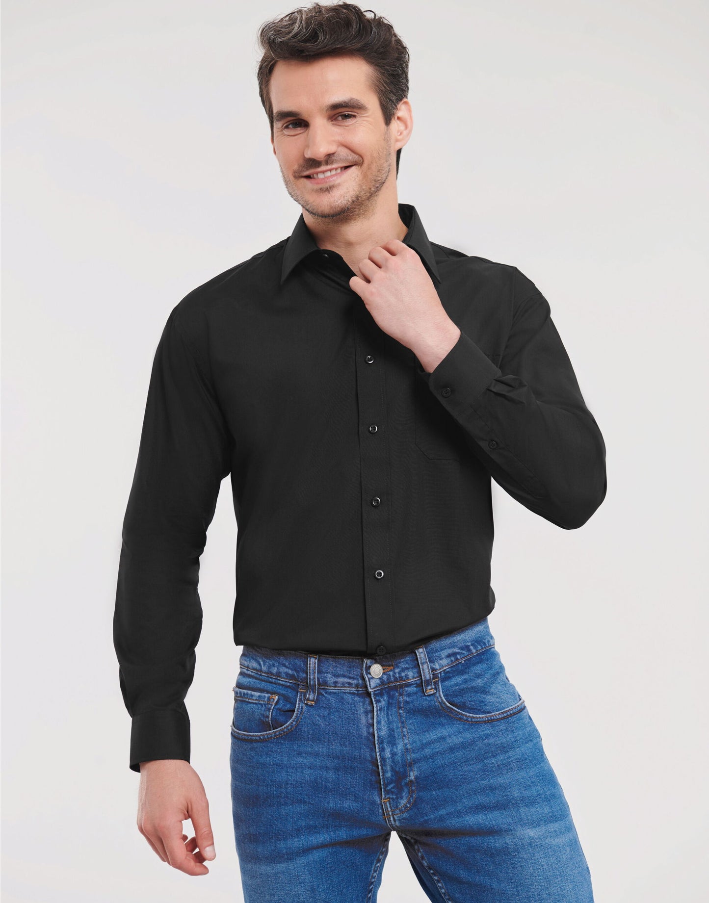 Men's Long Sleeve Classic Polycotton Poplin Shirt - Black