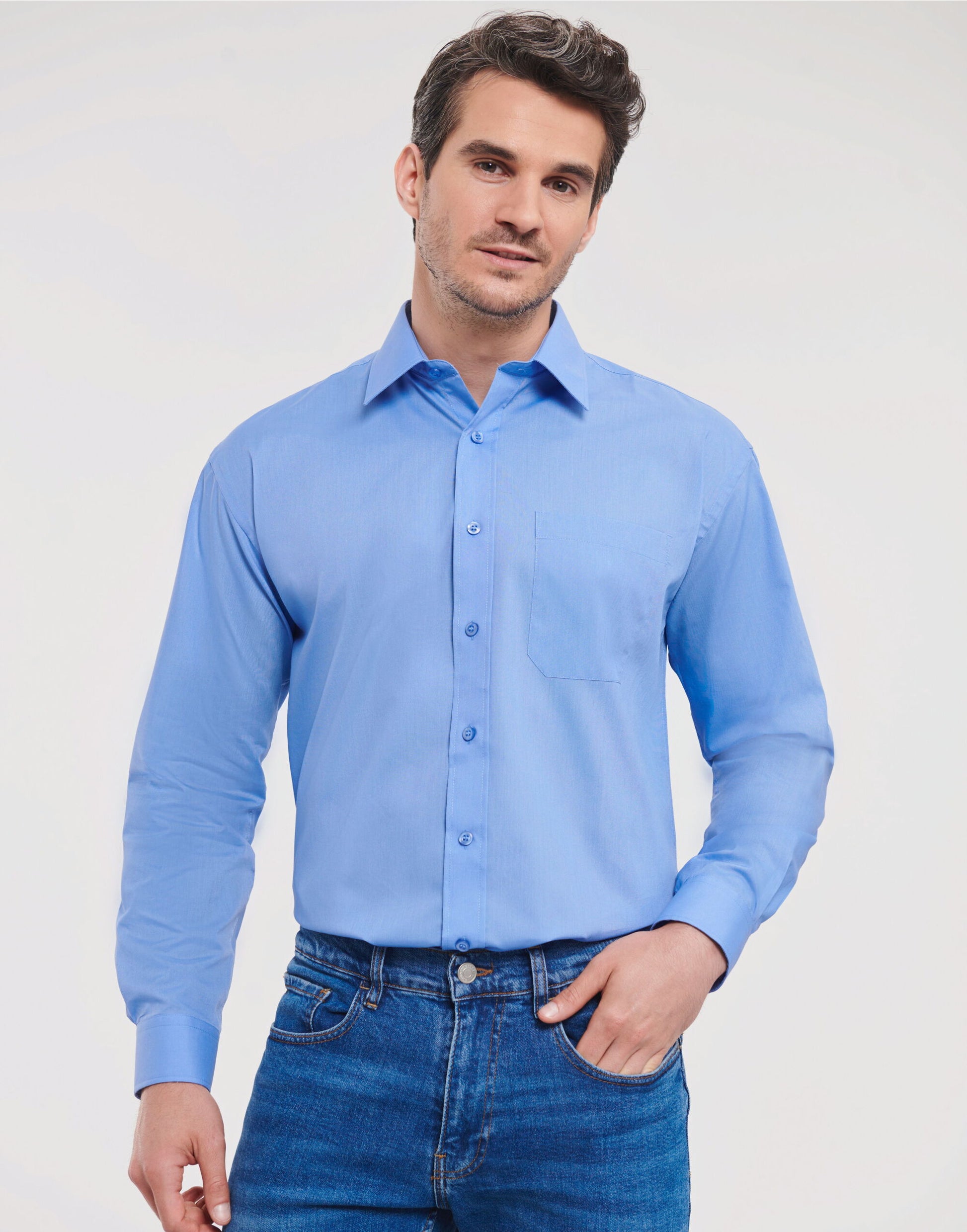 Men's Long Sleeve Classic Polycotton Poplin Shirt - Corporate Blue