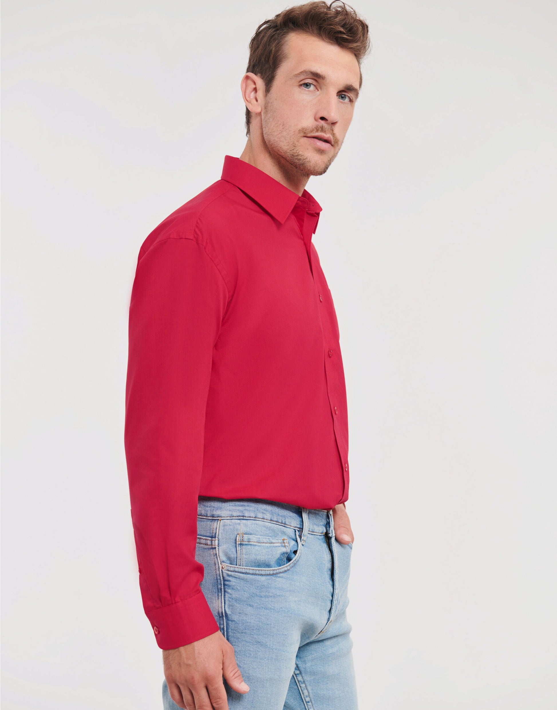 Men's Long Sleeve Classic Polycotton Poplin Shirt - Classic Red