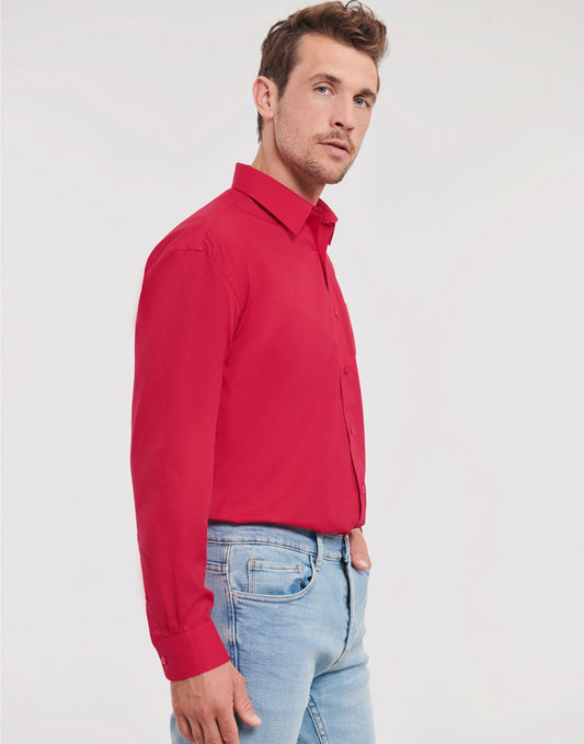 Men's Long Sleeve Classic Polycotton Poplin Shirt - Classic Red