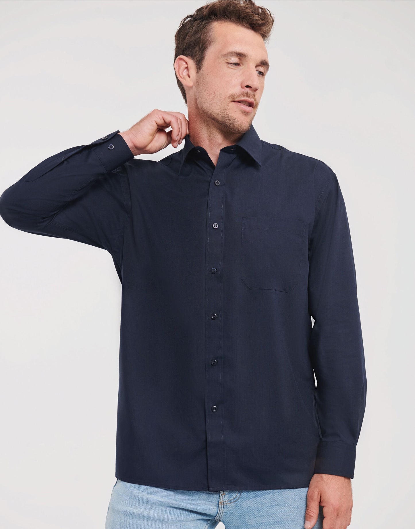 Men's Long Sleeve Classic Polycotton Poplin Shirt - French Navy