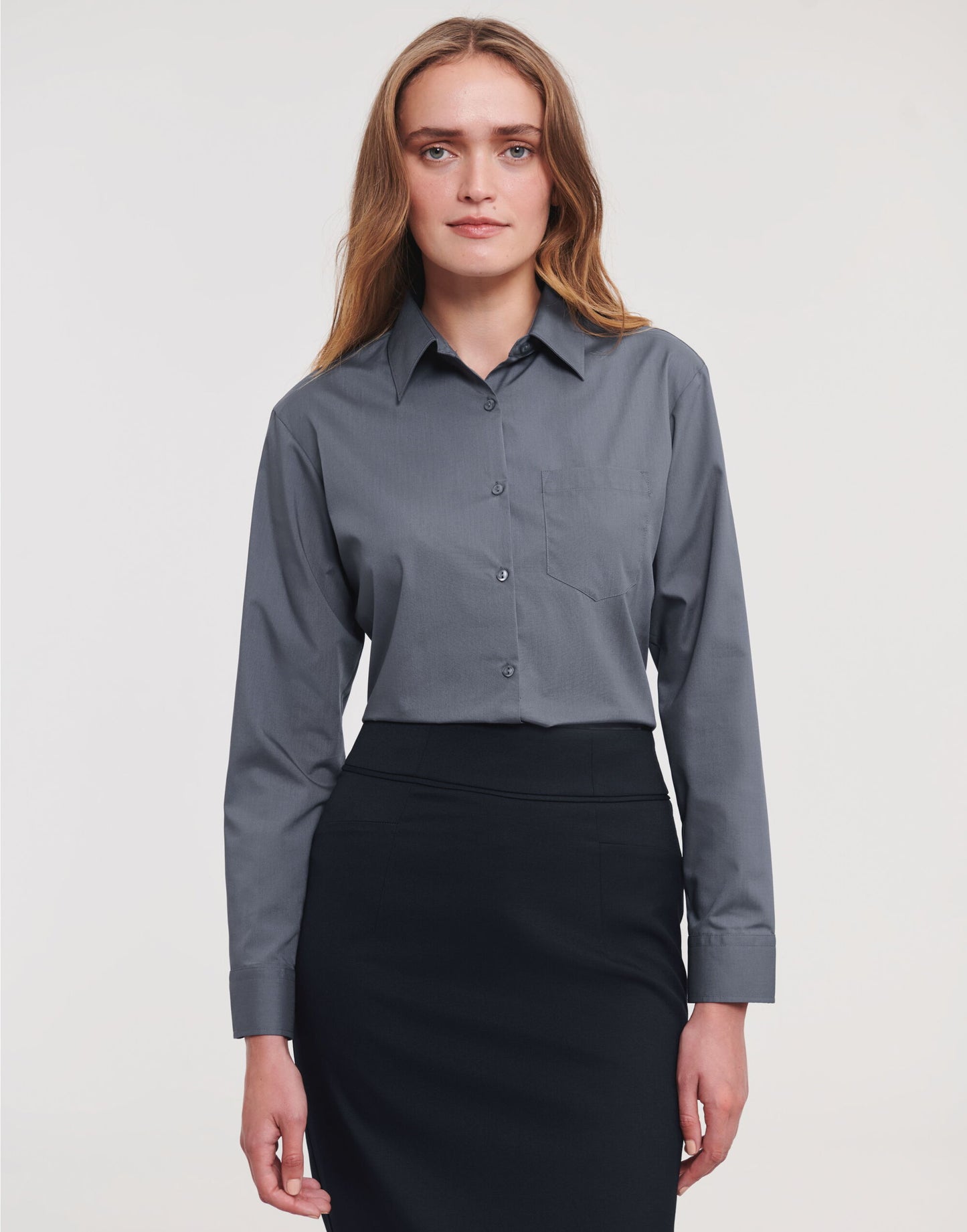 Ladies' Long Sleeve Classic Polycotton Poplin Shirt - Convoy Grey