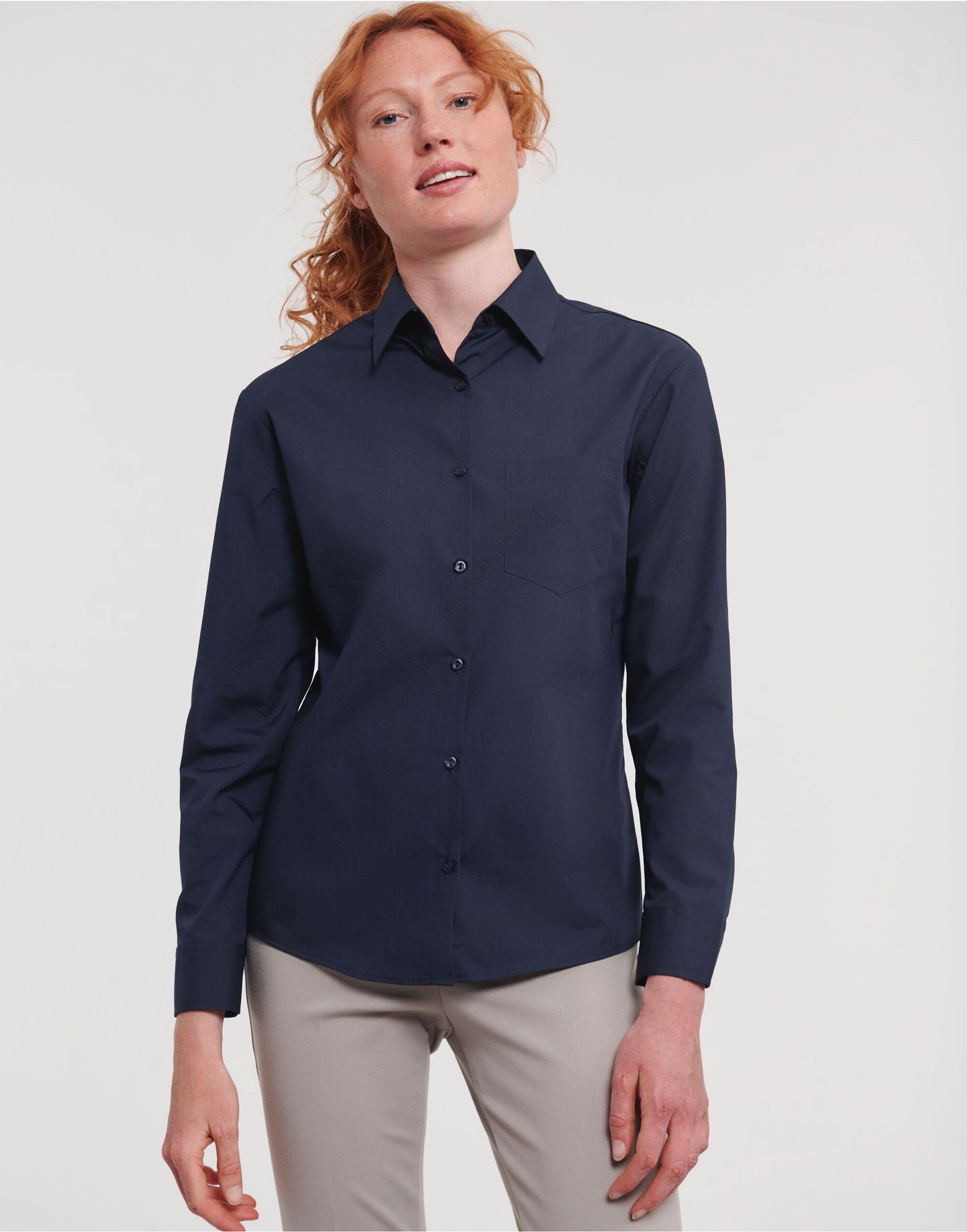 Ladies' Long Sleeve Classic Polycotton Poplin Shirt - French Navy