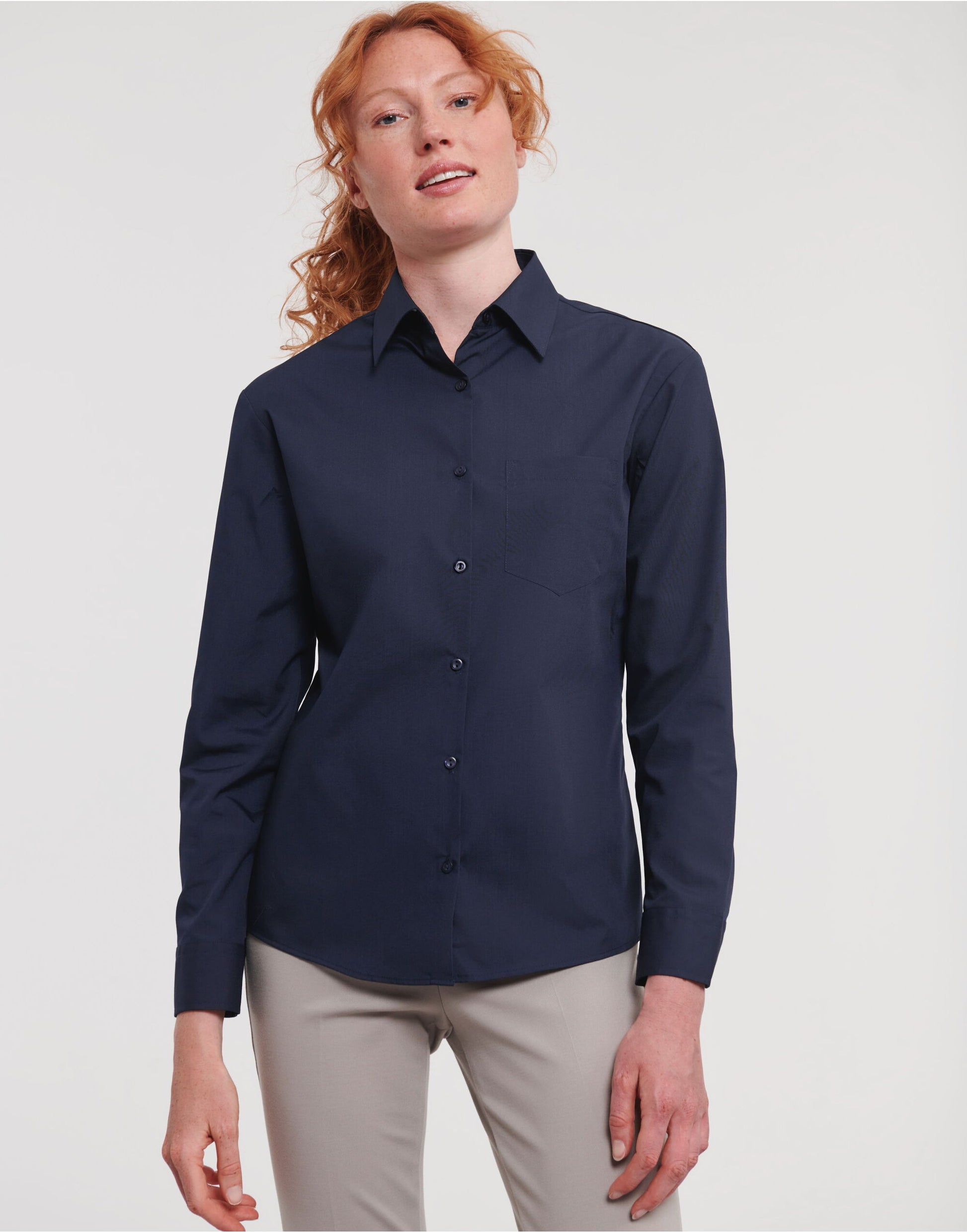 Ladies' Long Sleeve Classic Polycotton Poplin Shirt - French Navy