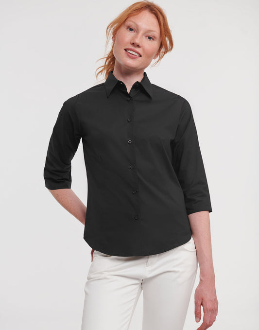 Ladies' 3/4 Sleeve Fitted Stretch Shirt - Black