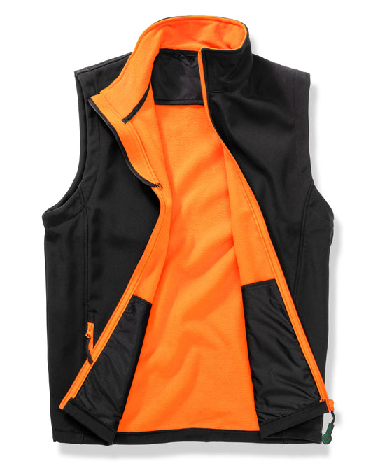 Men's Printable Softshell Bodywarmer with Recycled Fleece Inner - Black/Orange