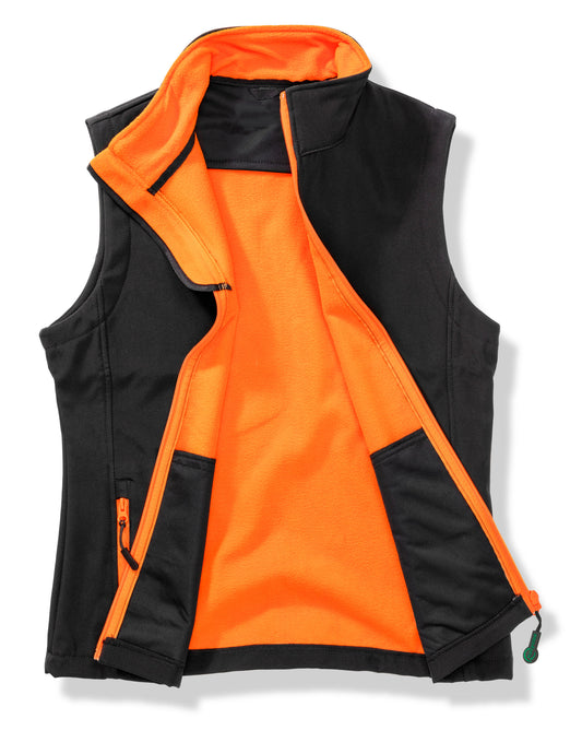 Ladies' Printable Softshell Bodywarmer with Recycled Fleece Inner - Black/Orange