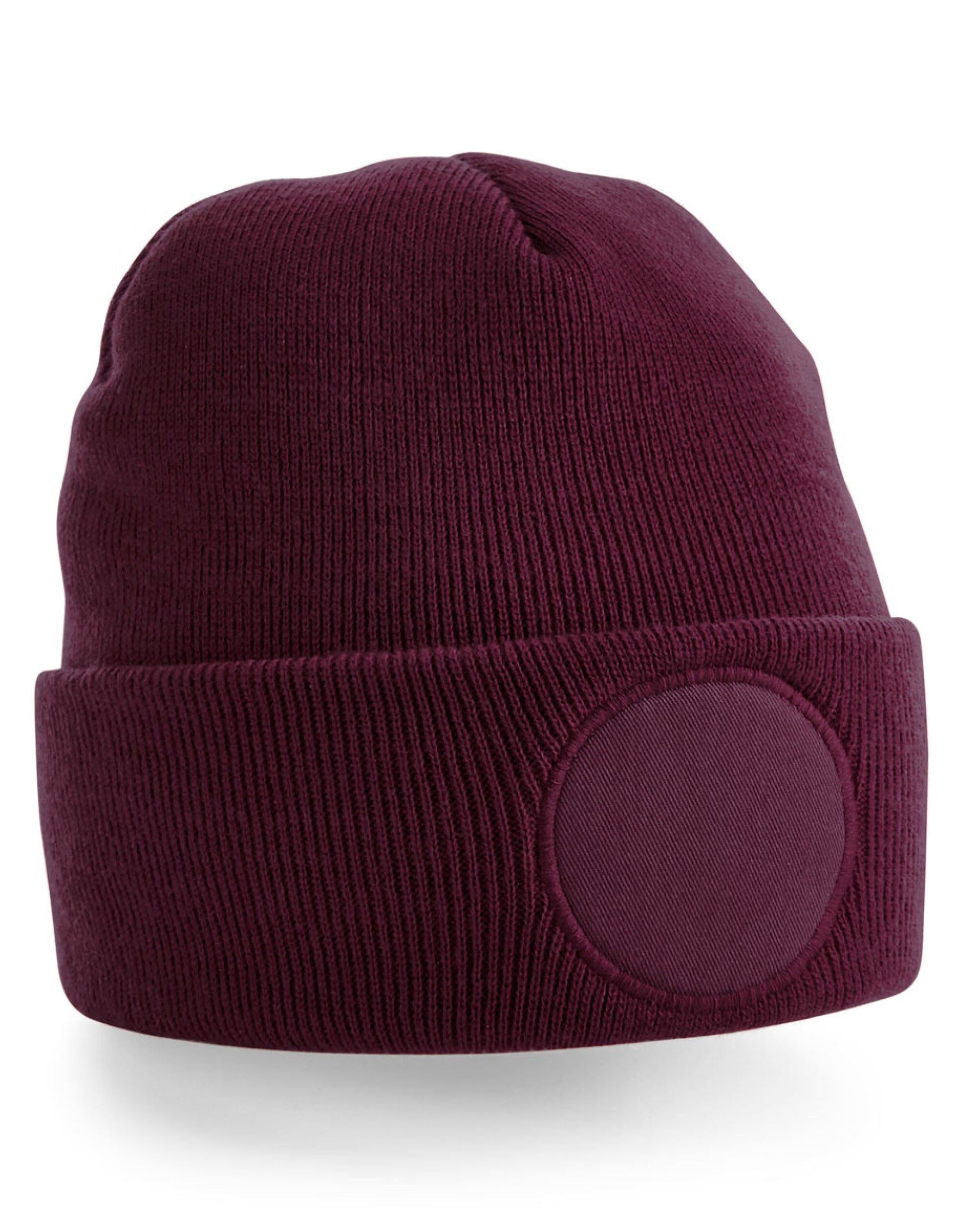 Circular Patch Beanie - Burgundy