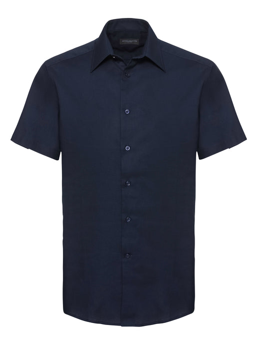 Men's Short Sleeve Tailored Oxford Shirt - Bright Navy