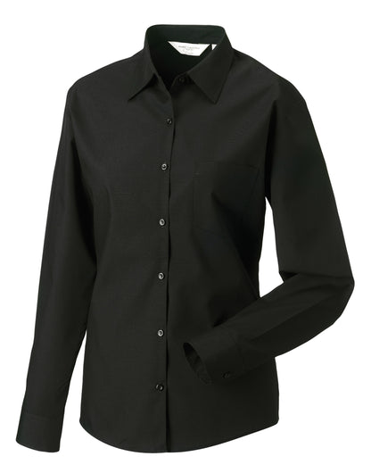 Ladies' Long Sleeve Classic Polycotton Poplin Shirt - Black