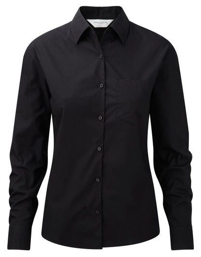 Ladies' Long Sleeve Classic Pure Cotton Poplin Shirt - Black