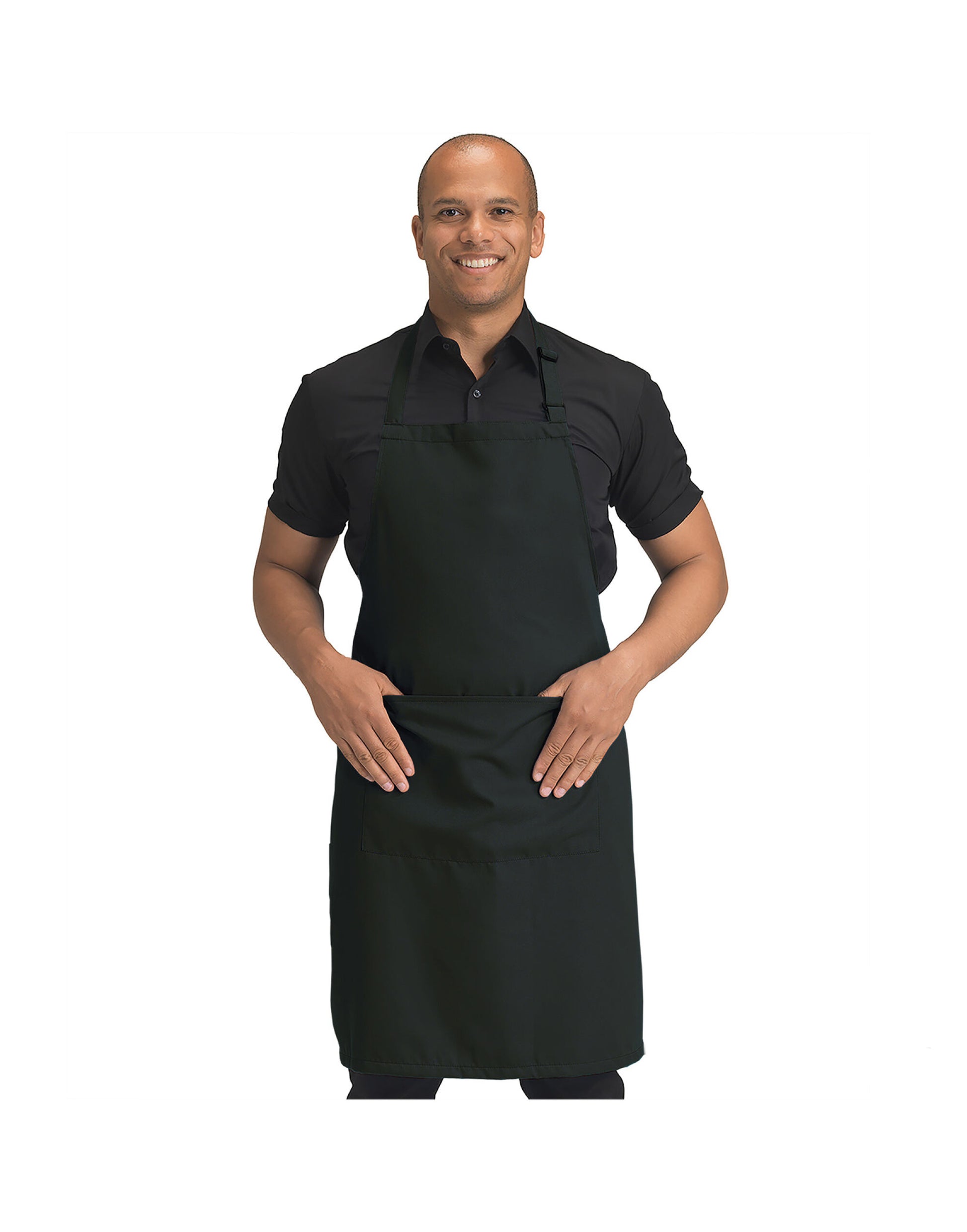 Recycled Bib Apron With Pocket - Black