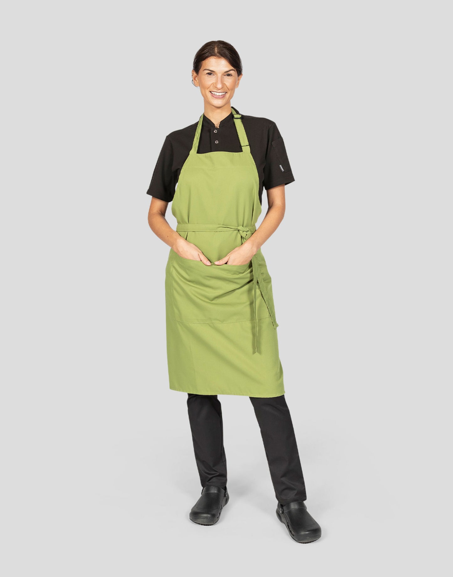 Recycled Bib Apron With Pocket - Light Olive