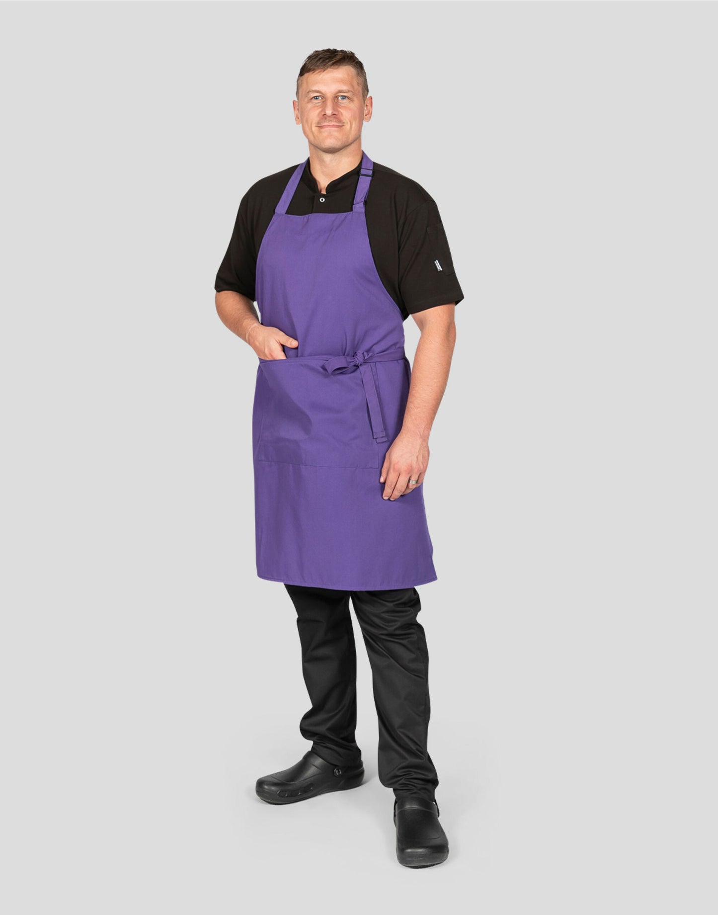 Recycled Bib Apron With Pocket - Purple