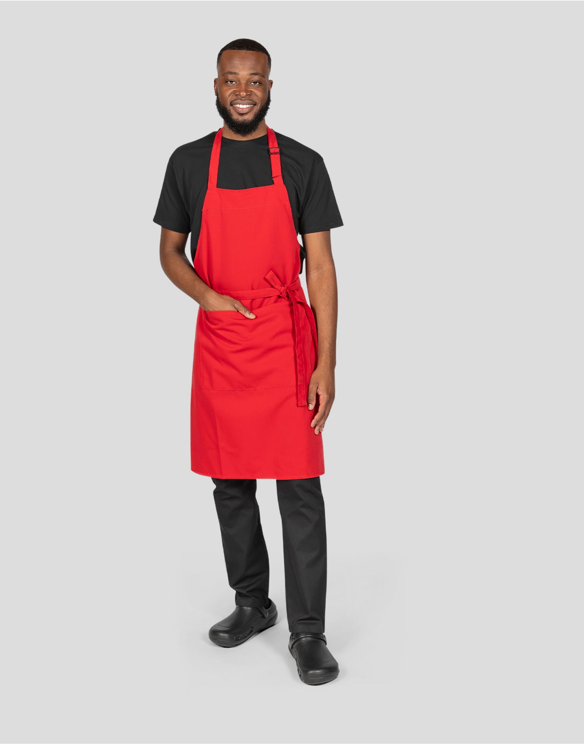 Recycled Bib Apron With Pocket - Red