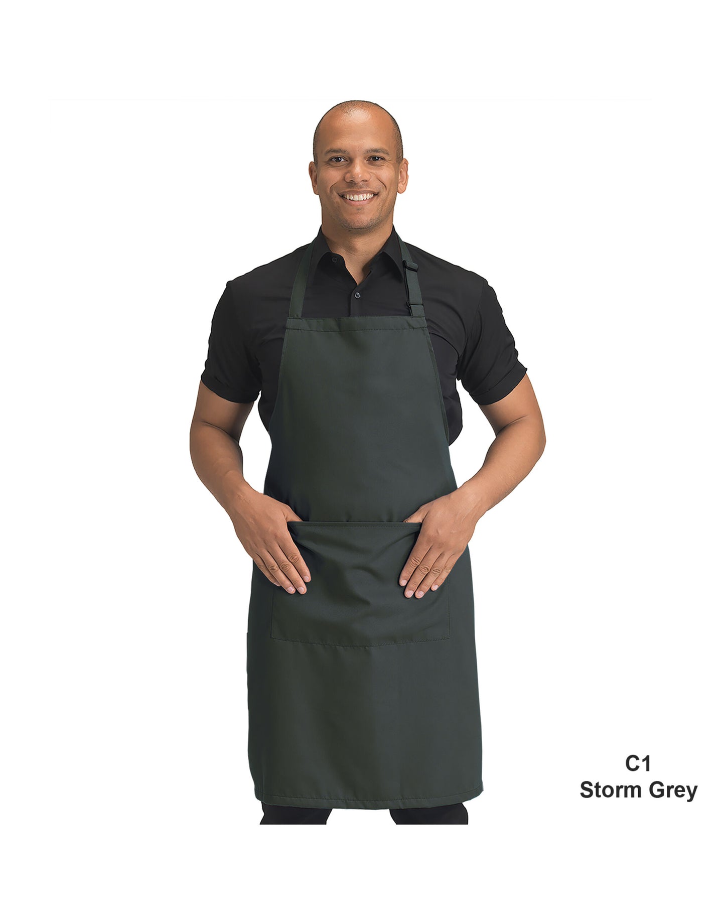 Recycled Bib Apron With Pocket - Storm Grey