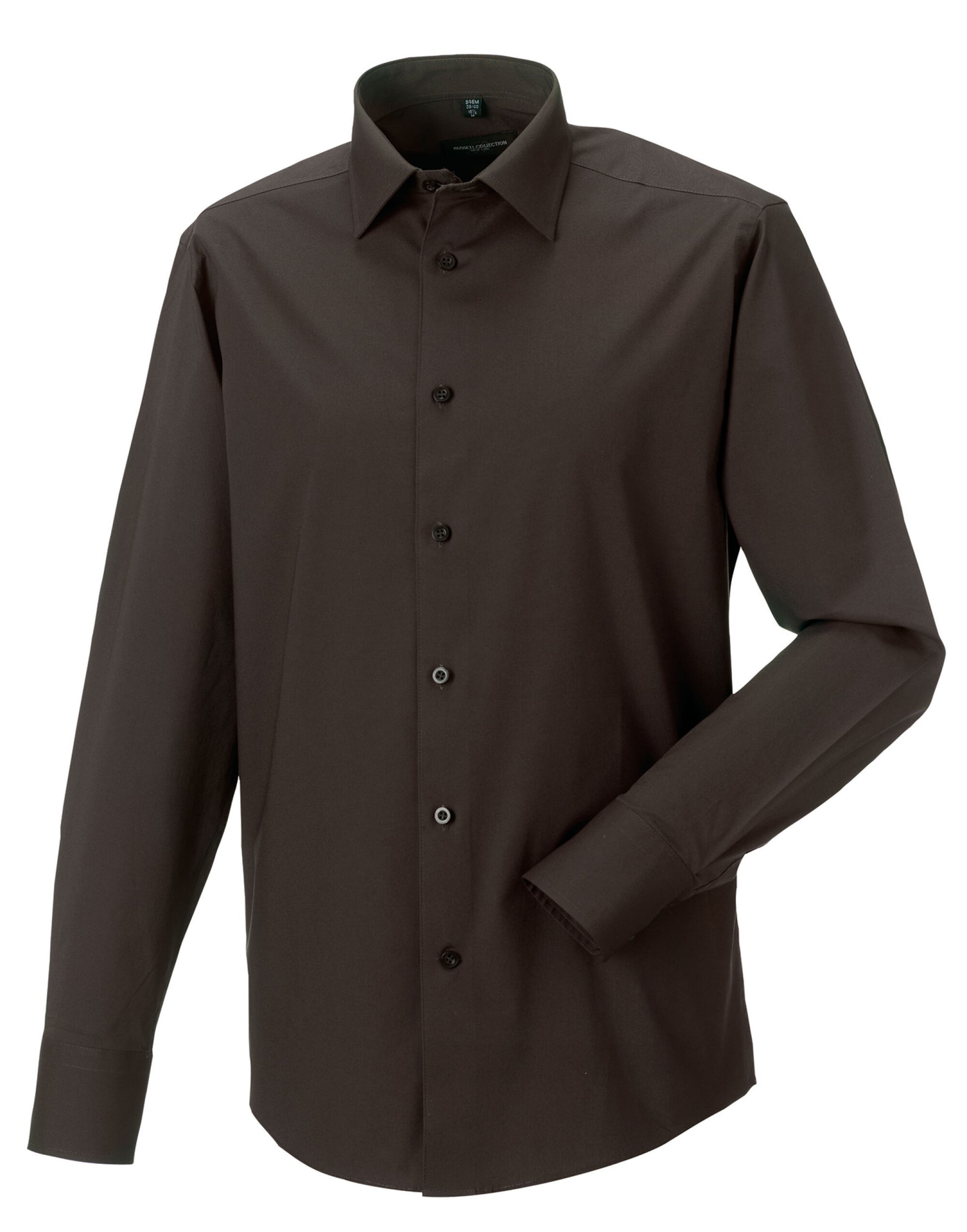 Men's Long Sleeve Fitted Stretch Shirt - Chocolate