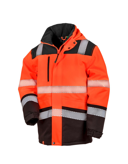 Recycled Extreme Tech Printable Softshell Coat - Fluorescent Orange/Black