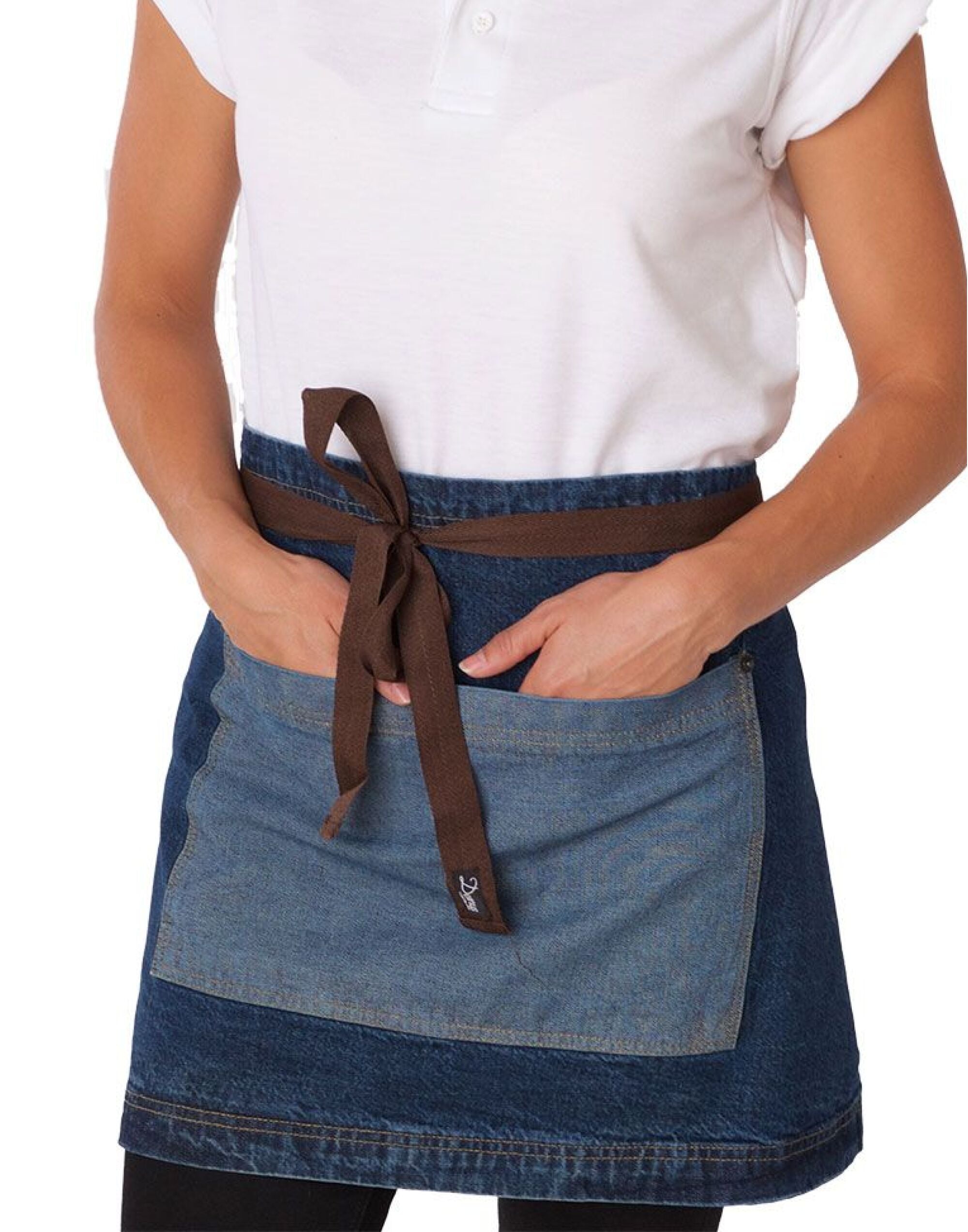 Washed Denim Contrast Waist Apron