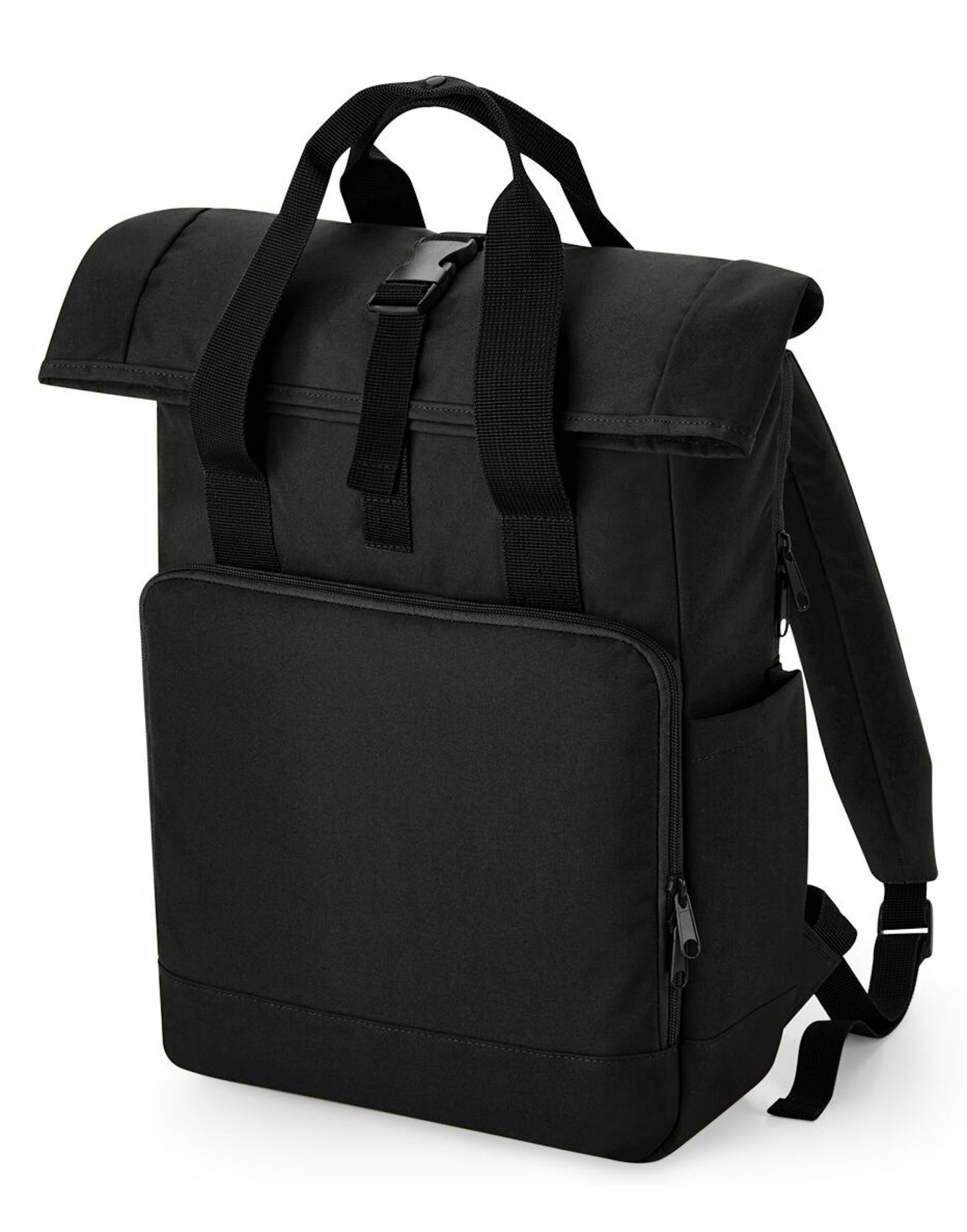 Recycled Twin Handle Roll-Top Laptop Backpack - Black