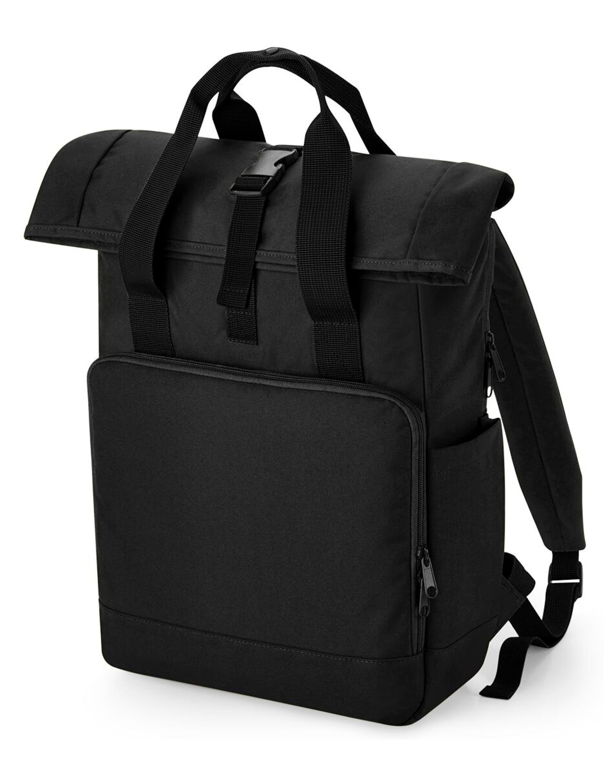 Recycled Twin Handle Roll-Top Laptop Backpack - Black