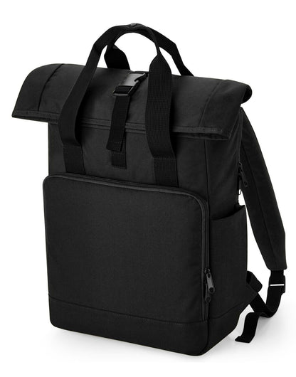 Recycled Twin Handle Roll-Top Laptop Backpack - Black