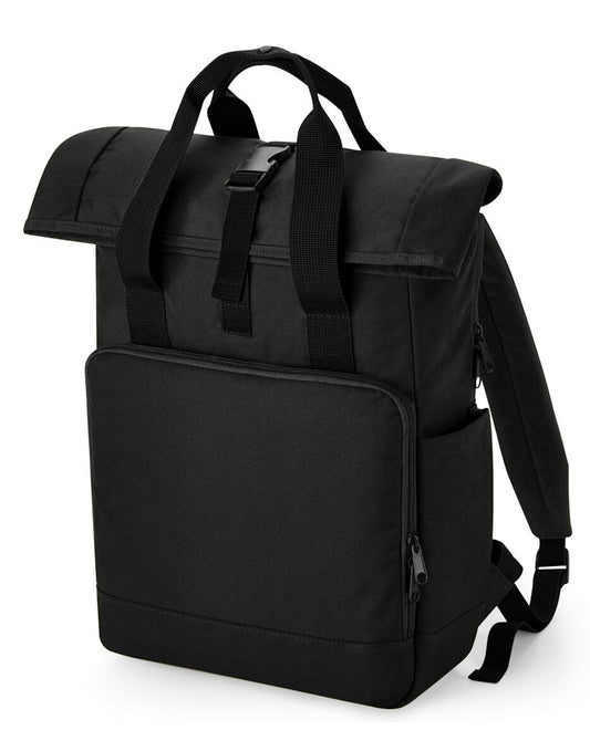 Recycled Twin Handle Roll-Top Laptop Backpack - Black