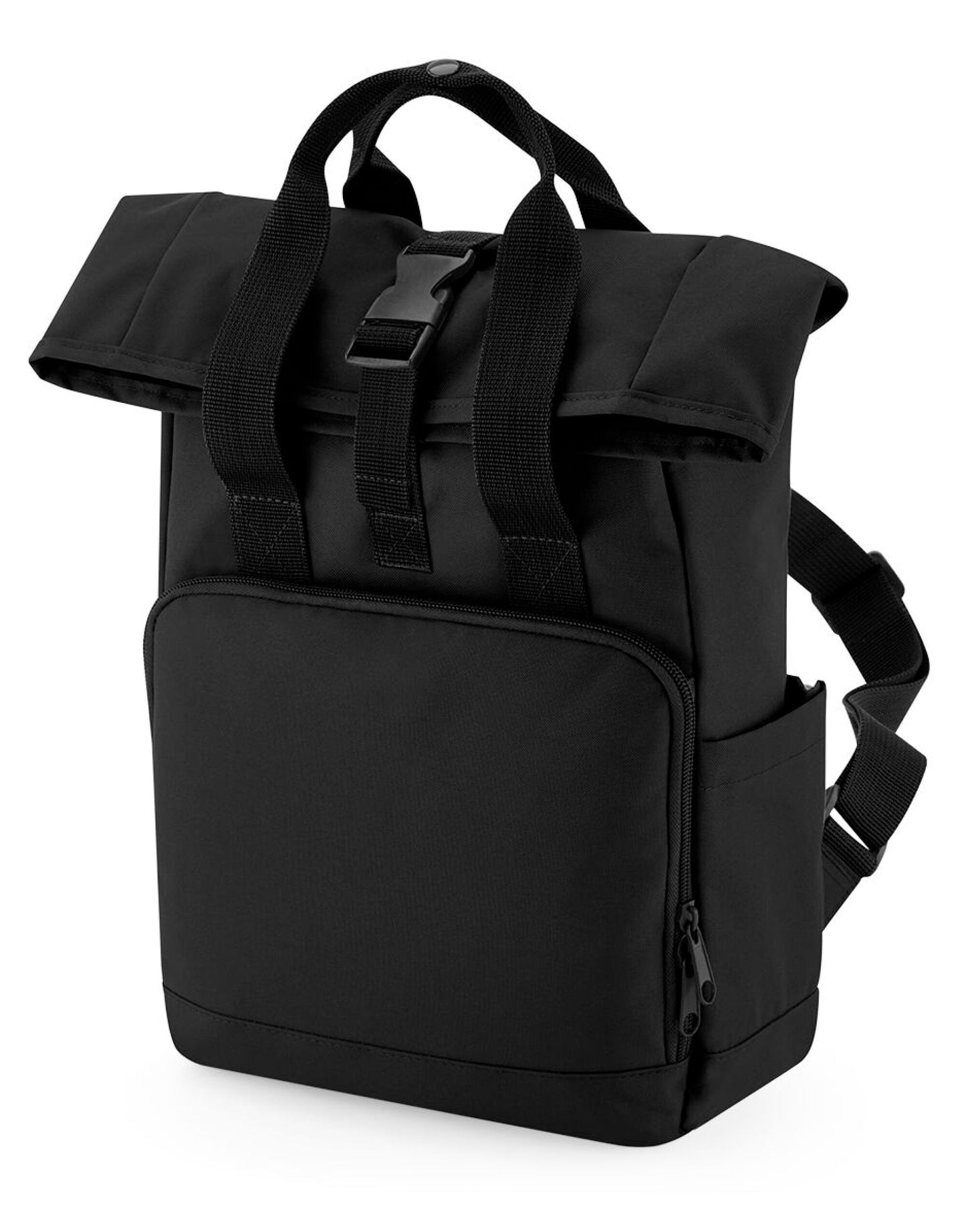 Recycled Mini Twin Handle Roll-Top Backpack - Black