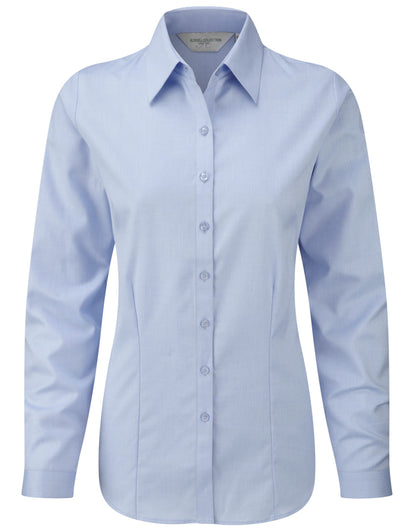Ladies' Long Sleeve Tailored Herringbone Shirt - Light Blue