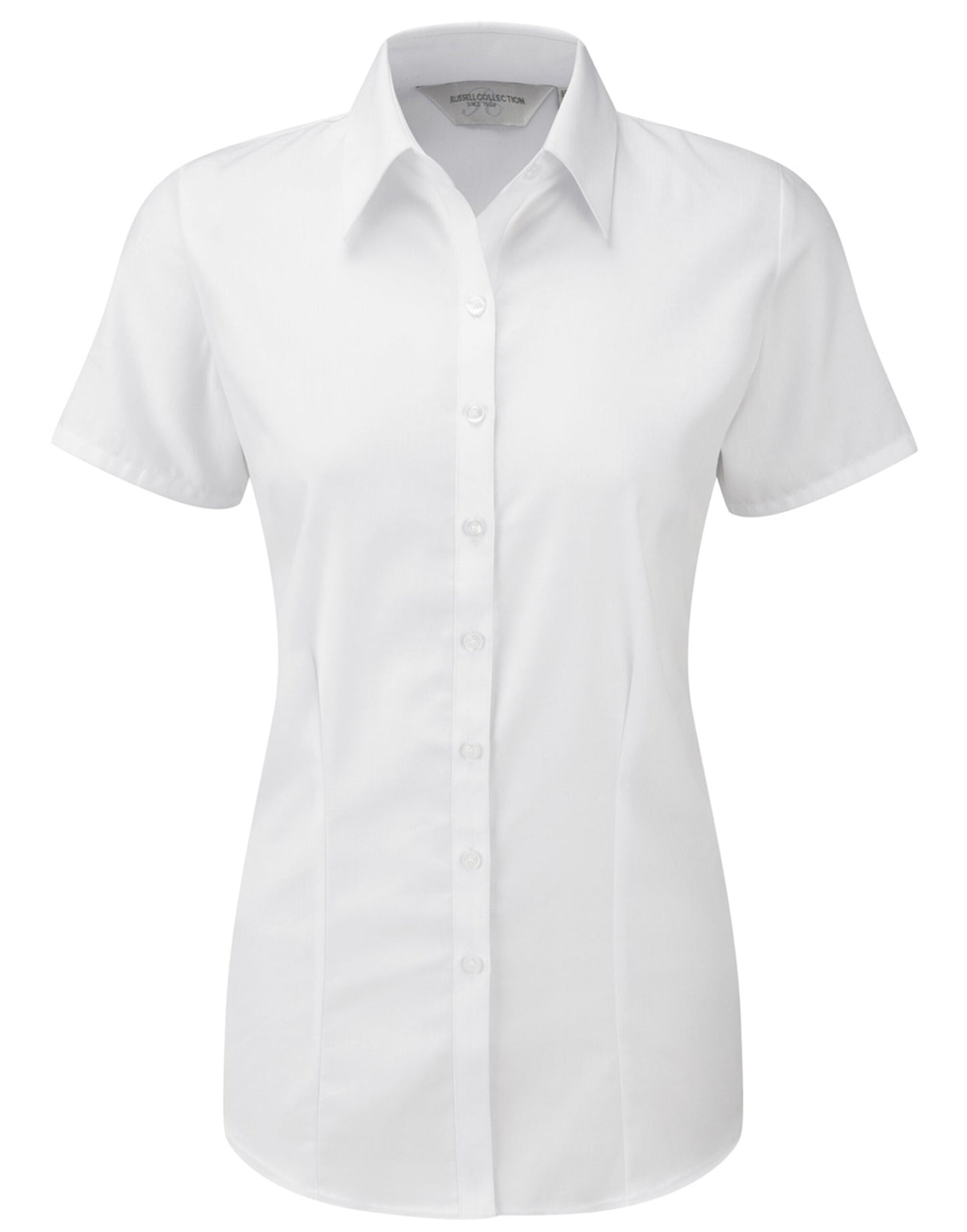 Ladies' Short Sleeve Tailored Herringbone Shirt - White