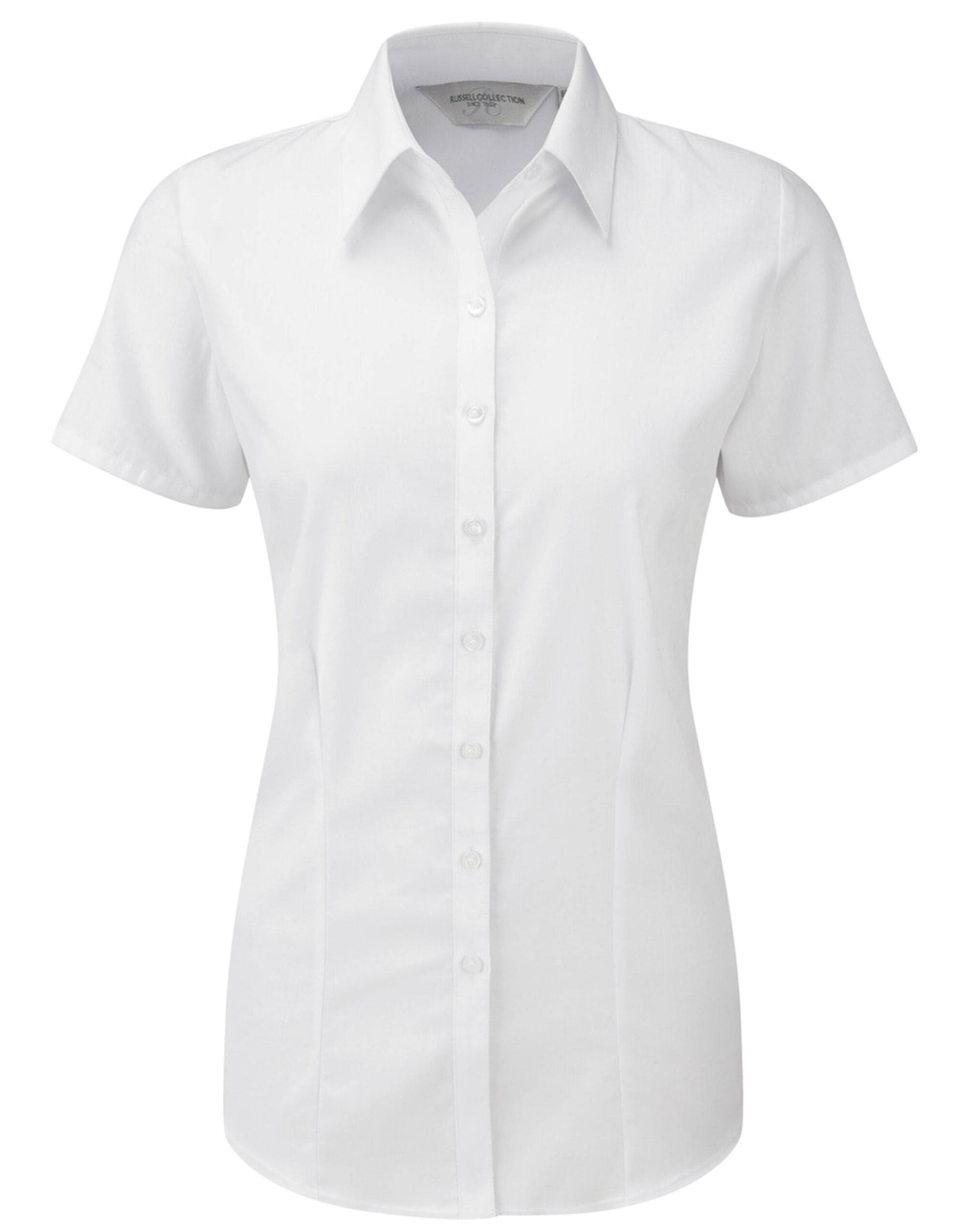 Ladies' Short Sleeve Tailored Herringbone Shirt - White
