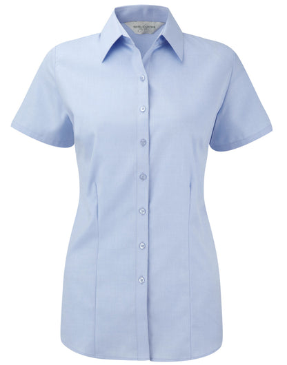 Ladies' Short Sleeve Tailored Herringbone Shirt - Light Blue