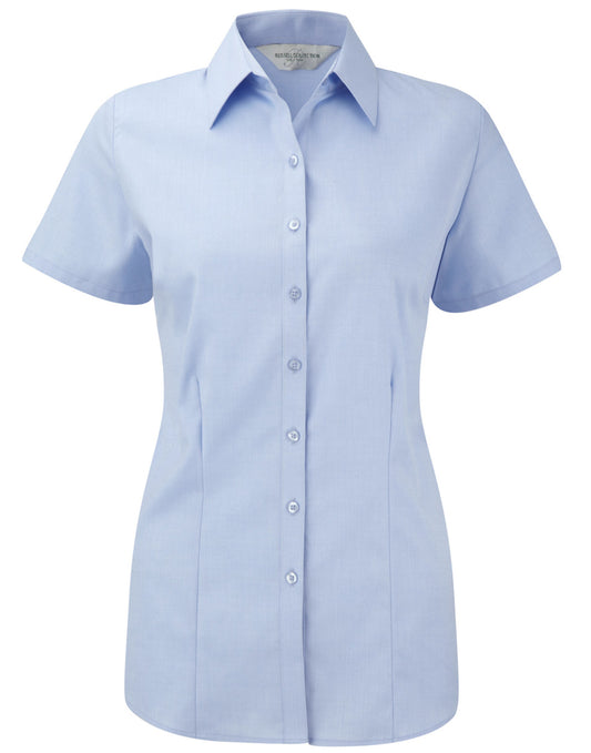 Ladies' Short Sleeve Tailored Herringbone Shirt - Light Blue