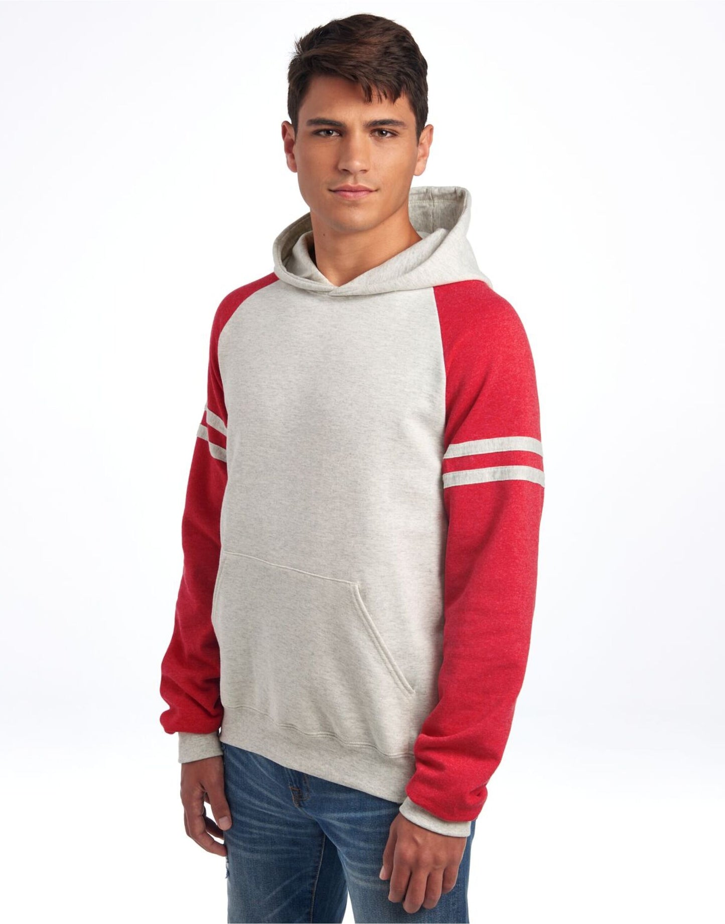 NuBlend® Varsity Colour-Block Hood - Oatmeal Heather/ Fiery Red Heather