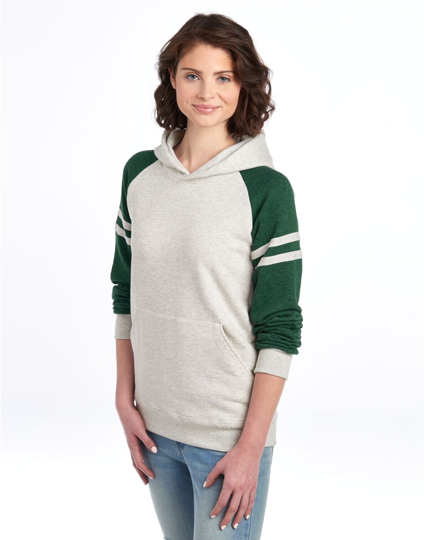 NuBlend® Varsity Colour-Block Hood - Oatmeal Heather/ Forest Green Heather