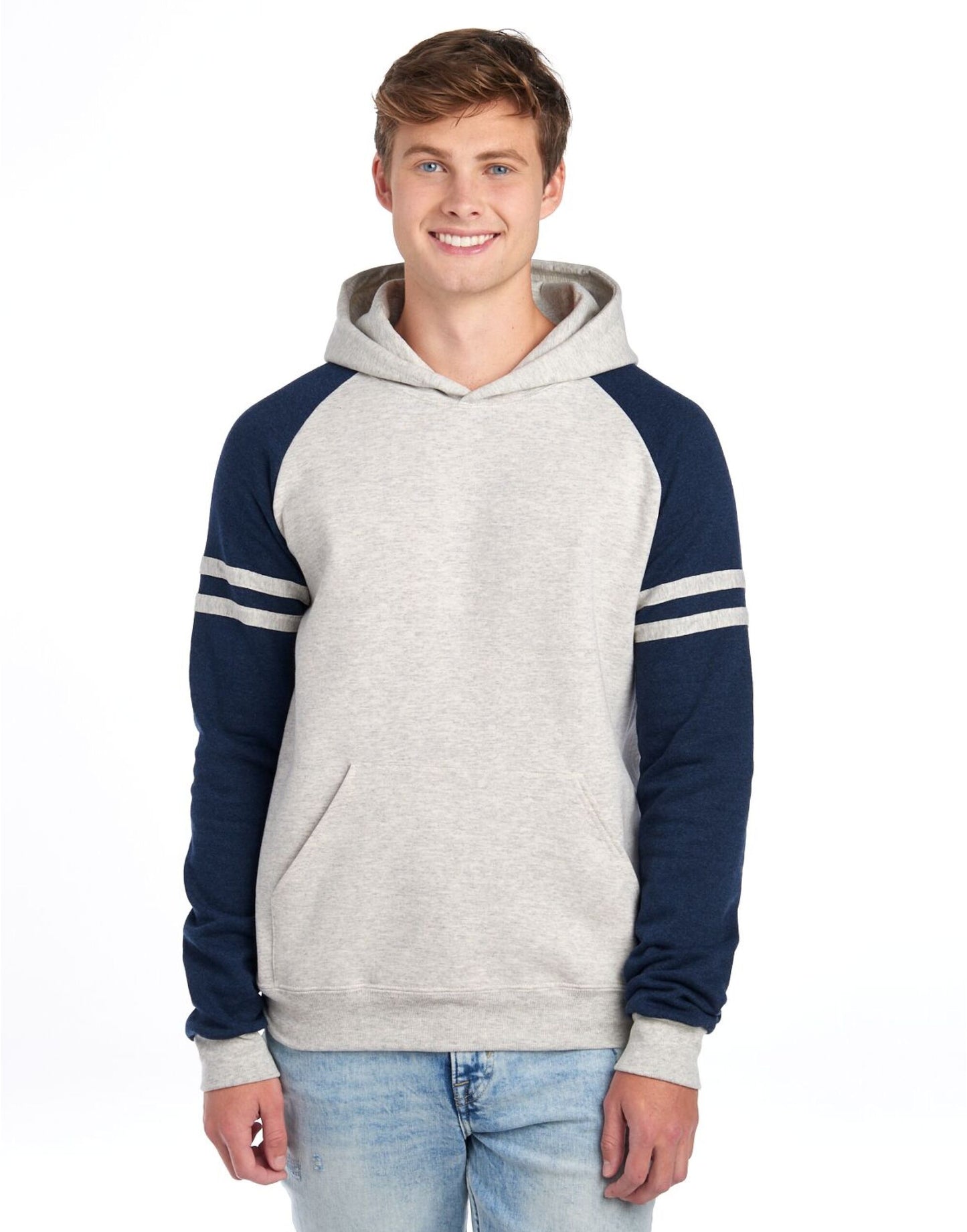 NuBlend® Varsity Colour-Block Hood - Oatmeal Heather/ Indigo Heather