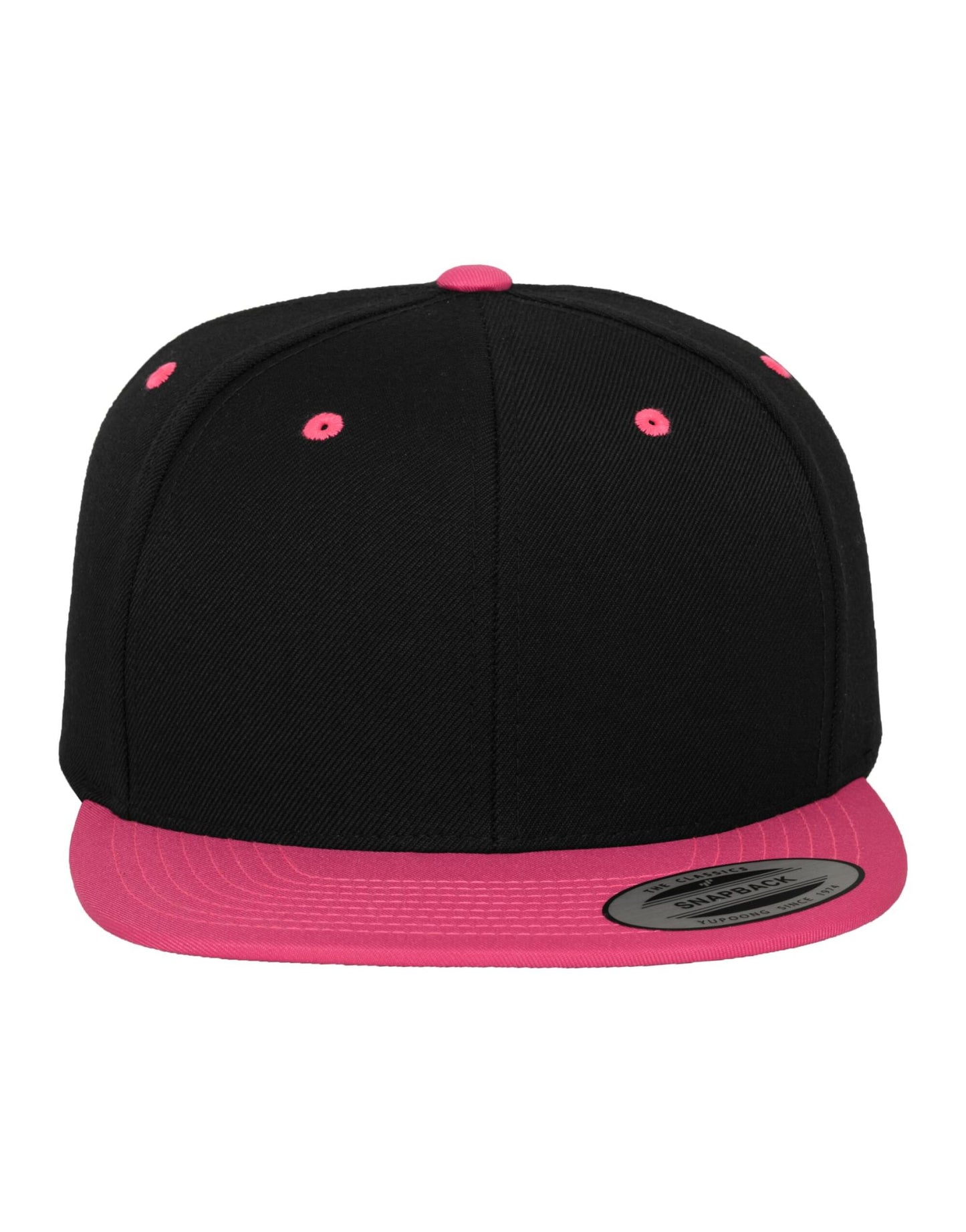 Two Tone Classic Snapback Cap - Black/Neon Pink